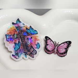 Cross Flatback Focal Bead Butterfly Holographic Religious Crafts Badge Acrylic